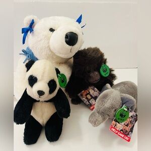 WWF World Wildlife Fund Lot of 4 Plush Panda & Polar Bears Elephant Gorilla